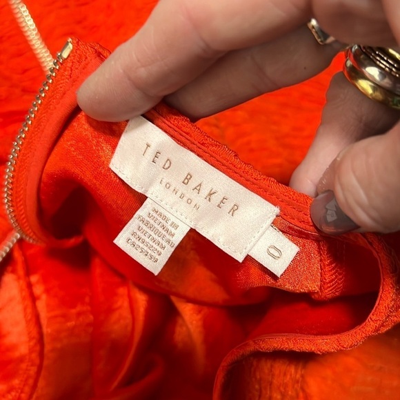 Ted Baker Textured Bright Orange Fit and Flare Dress with Pockets Size 0/XS - Picture 8 of 11